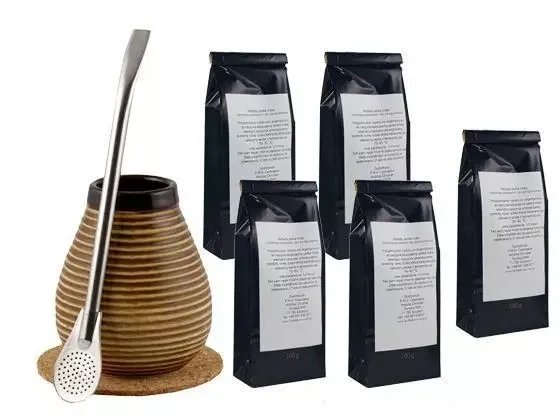 Zestaw do yerba mate - naczynko + bombilla + podkładka + 5 próbek 50g